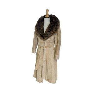 Rajac Penny Lane Vintage Leather Coat with Fur Collar Trim Size Small